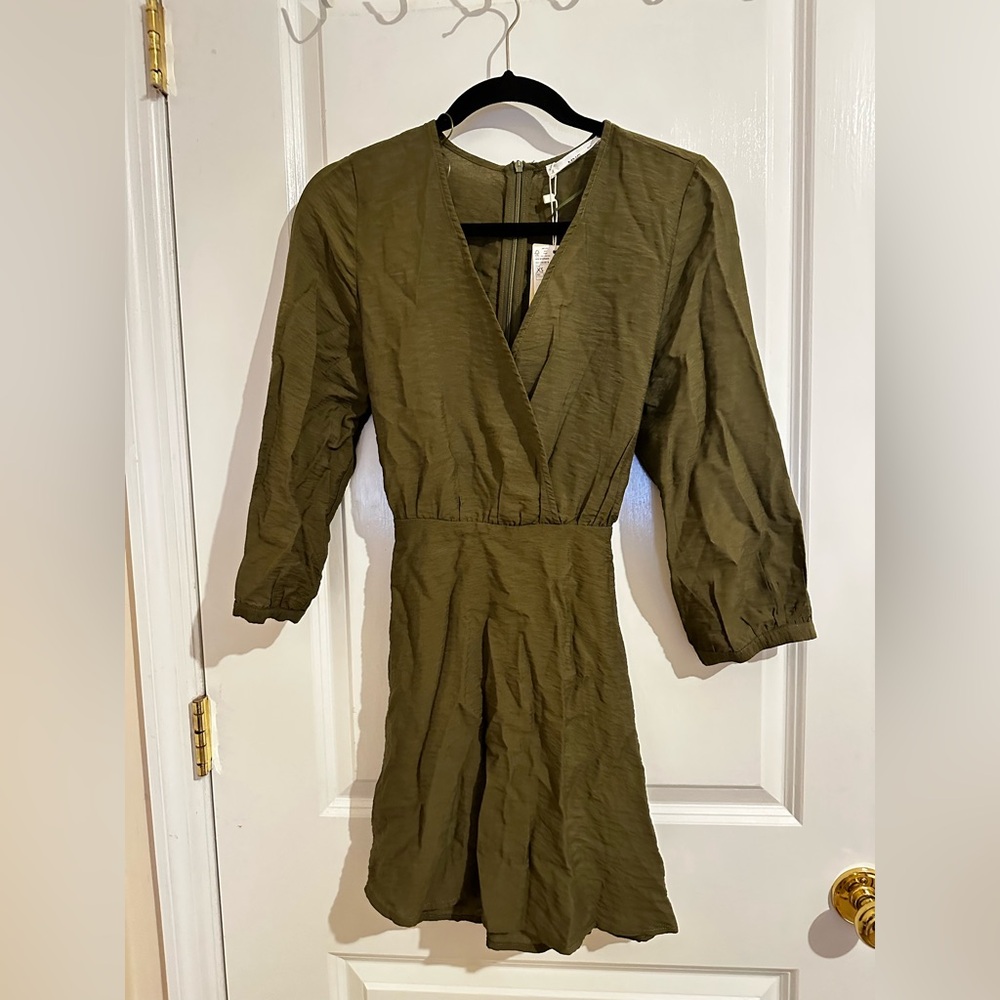 Mango Green Wrap Sheath Dress with Bishop Sleeves